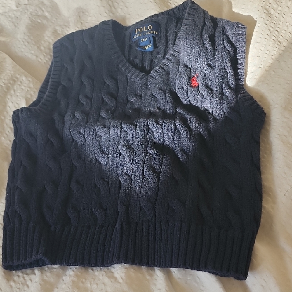 Polo by Ralph Lauren Toddler Boys Size 3 Dark Blue Cable-Knit Sweater Vest